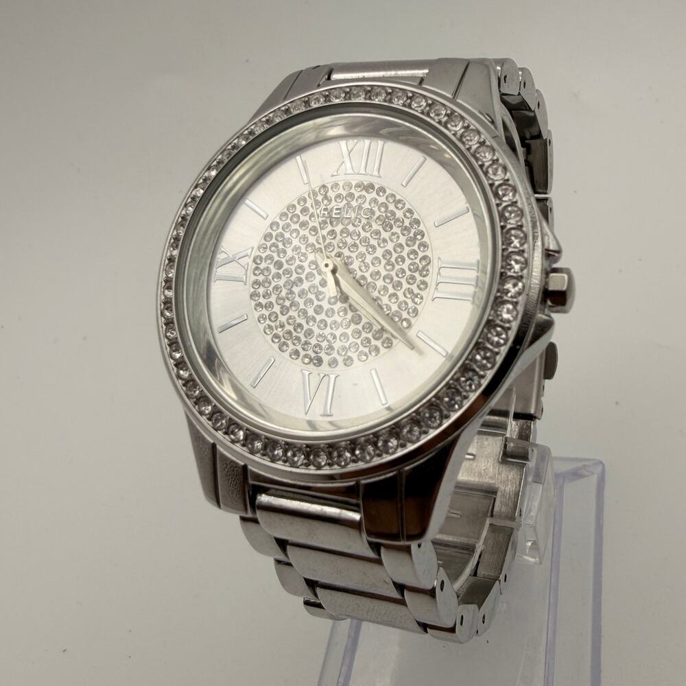 Relic by Fossil Karsen Crystal Accent Silver-Tone Watch Working New Battery